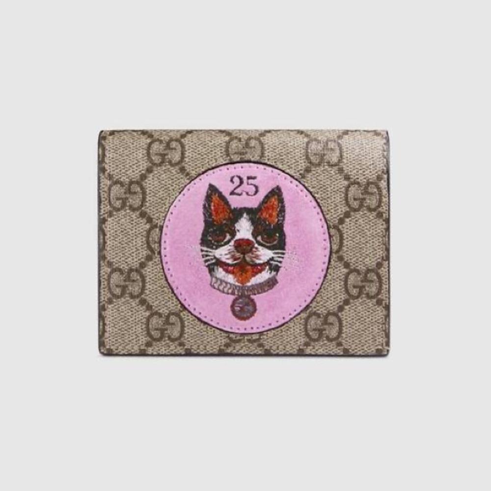 Gucci GG Supreme card case wallet with Bosco patch